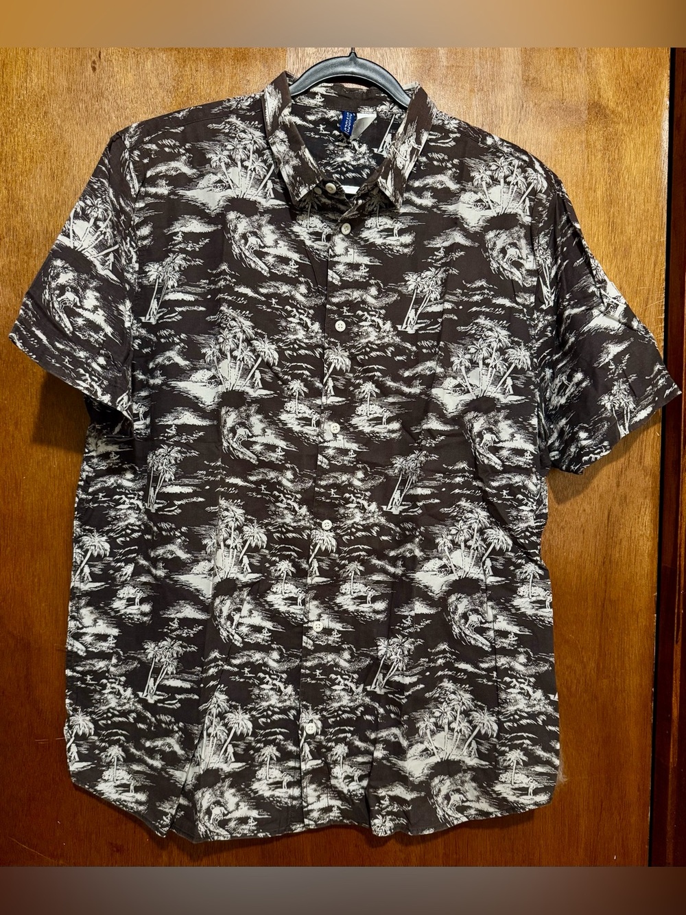Divided Brown & White Tropical Print Short-Sleeve Button-Up Shirt